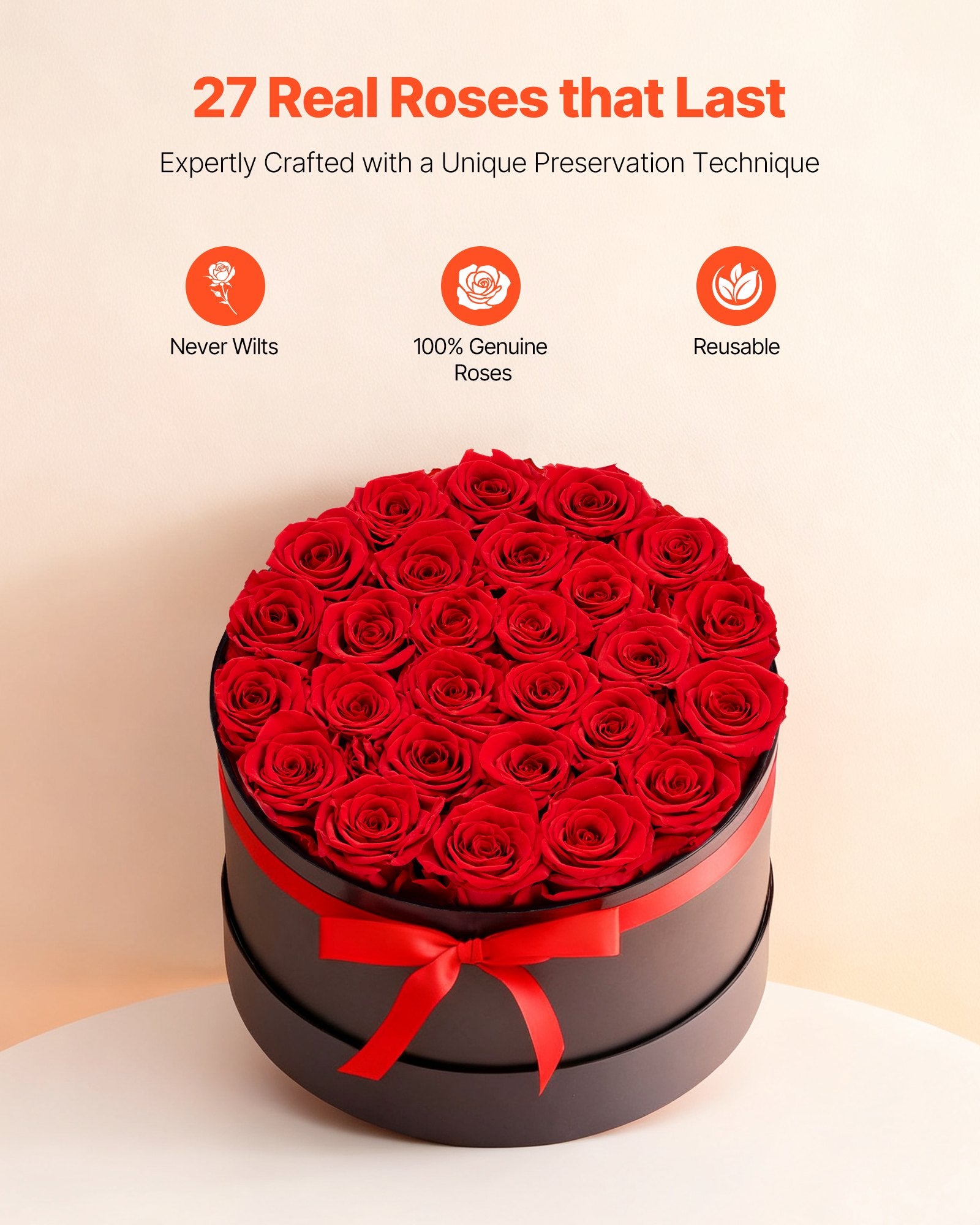 Forever Flowers, 27 Preserved Roses In A Box, Eternal Flowers Immortal Bouquet Birthday Present For Delivery Prime Women Her Wife Mothers, Anniversary, Valentine's Day,Christmas, Red