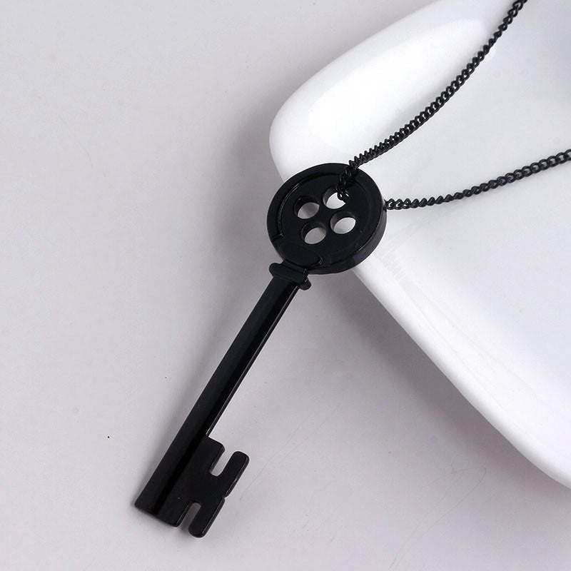 Movie Coraline Black Button Key Of The Secret Door Pendant Necklaces Halloween Gift